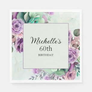Eleganter Lila Minze Grüne Blüte 60. Geburtstag Serviette