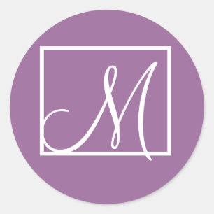 Eleganter Lila Monogramm-Anfangsaufkleber Runder Aufkleber