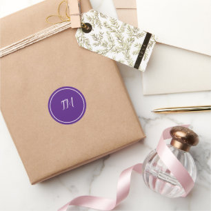 Eleganter Lila Monogramm Klassischer Round-Stick Runder Aufkleber