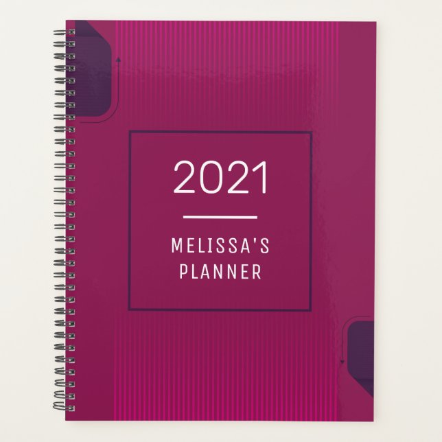 Eleganter Lila rosa 2021 Personalisierter Name Planer (Vorderseite)