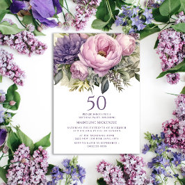 Eleganter Lila rosa Blütenbraun 50. Geburtstag Einladung