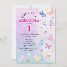 Eleganter Lila rosa Blütenschmetterling Geburtstag Einladung