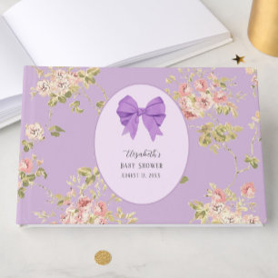 Eleganter lila Schleife Mädchenhaftes florales Bab Gästebuch
