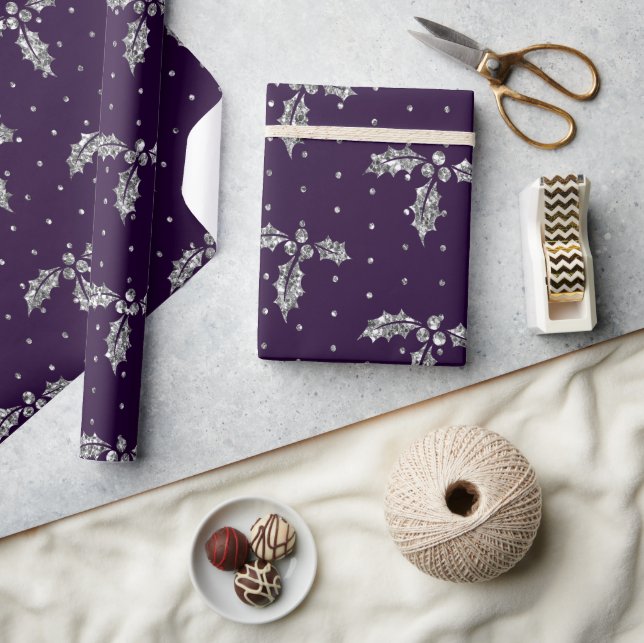 Eleganter Lila & Silberner Glitzer Weihnachten Hol Geschenkpapier (Kunsthandwerk)