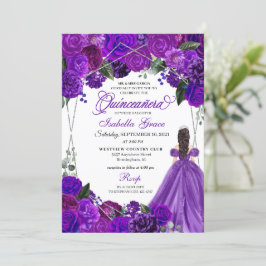 Eleganter Lila Silver Floral Quinceanera Geburtsta Einladung