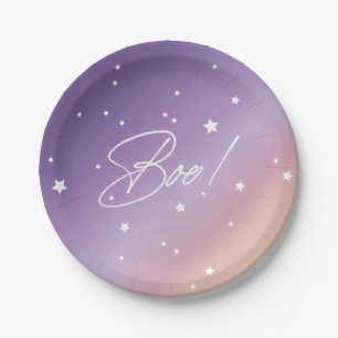 Eleganter Lila Sunset Boo! Halloween-Party Pappteller
