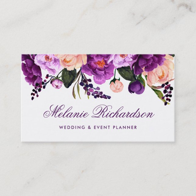 Eleganter lila ultravioletter Watercolor mit Visitenkarte (Vorderseite)
