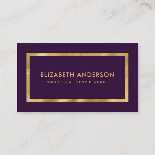 Eleganter Lila und Gold Foil Hochzeitsplaner Visitenkarte (Vorderseite)