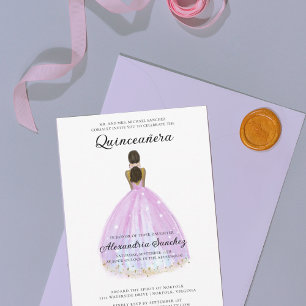 Eleganter Lila und Gold Glitzer Quinceanera Einladung