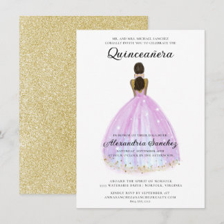 Eleganter Lila und Gold Glitzer Quinceanera Einladung