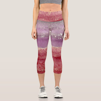 Eleganter lila und goldener Glitter Capri Leggings