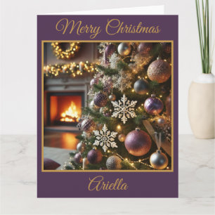 Eleganter Lila und goldener Weihnachtsbaum Karte