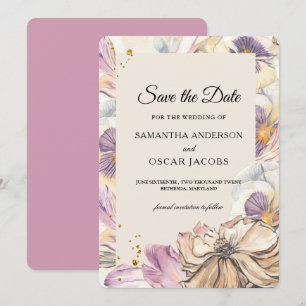 Eleganter Lila- und Pansy-Aquarell Save The Date