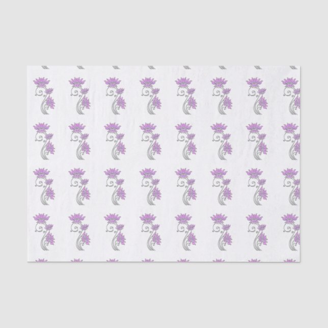 Eleganter Lila- und Silberblütenschmuck Seidenpapier (Vorderseite)