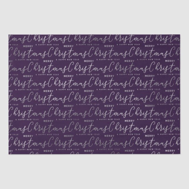 Eleganter Lila und silberner froher Weihnachtstext Seidenpapier (Vorderseite)