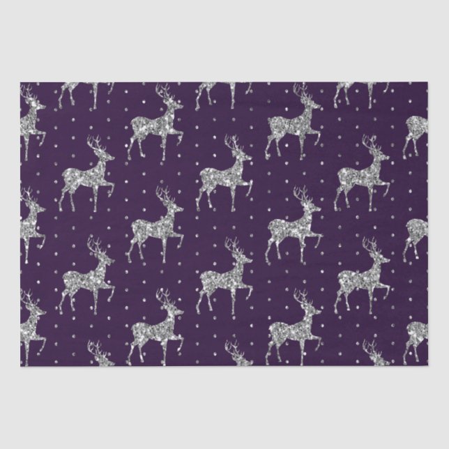 Eleganter Lila und Silberner Glitzer Rentier Weihn Seidenpapier (Vorderseite)