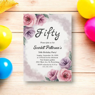 Eleganter, Lila Wasserfarbenfroh Blumen Geburtstag Einladung