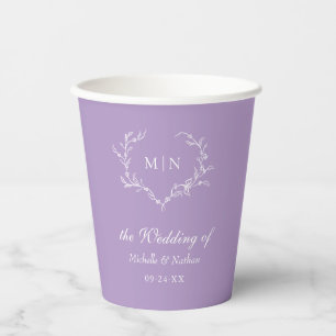 Eleganter Lila Wedding Monogram Kranz Pappbecher