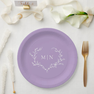 Eleganter Lila Wedding Monogram Kranz Pappteller