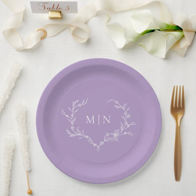 Eleganter Lila Wedding Monogram Kranz Pappteller (Hochzeit)