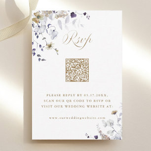 Eleganter lila weiß goldener Blumen-Hochzeits-QR-C RSVP Karte