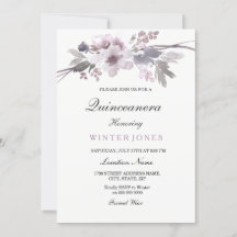 Eleganter Lila Winter Floral Quinceanera Einladung