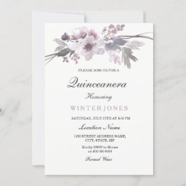 Eleganter Lila Winter Floral Quinceanera Einladung
