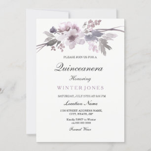 Eleganter Lila Winter Floral Quinceanera Einladung