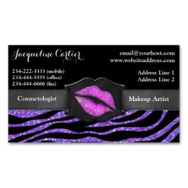 Eleganter Lila Zebra-Glitzer Kiss Kosmetologe Magnetische Visitenkarte