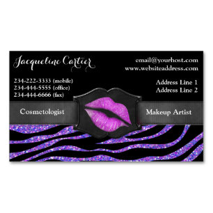 Eleganter Lila Zebra-Glitzer Kiss Kosmetologe Magnetische Visitenkarte