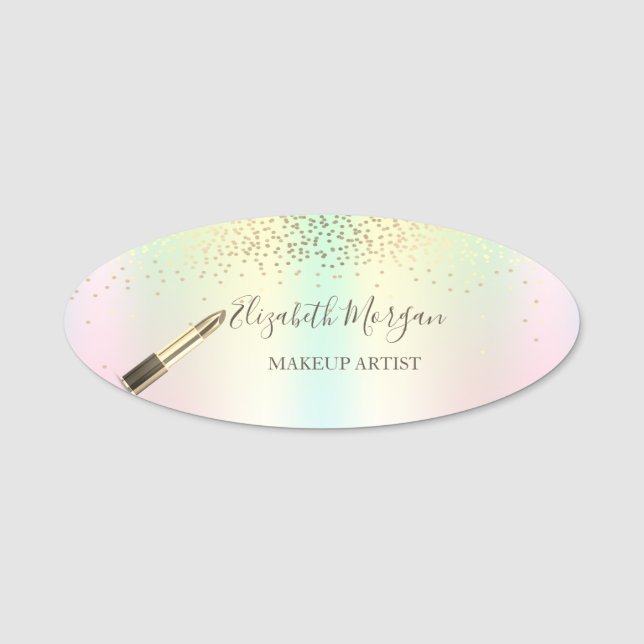 Eleganter Lipstick, Konfetti, holografisch Namensschild (Vorderseite)