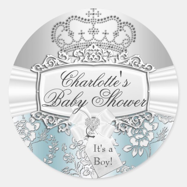 Eleganter Little Prince Blue Babyaufkleber Runder Aufkleber (Vorderseite)