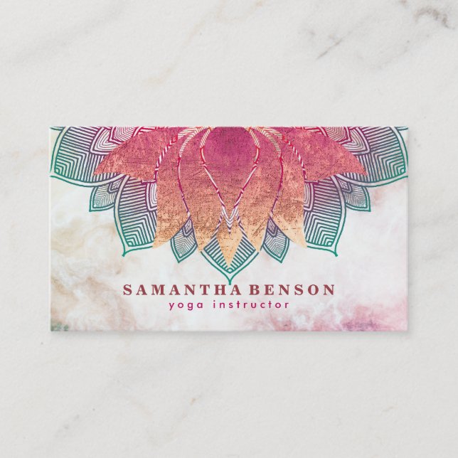 Eleganter Lotos-Blumemandala-Logo-Yoga-Lehrer Visitenkarte (Vorderseite)