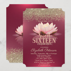 Eleganter Lotus Gold Konfetti Diamanten Rot Sweet  Einladung