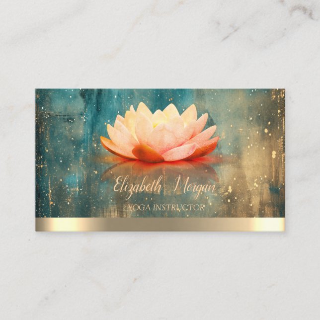 Eleganter Lotus Gold Stripe Grunge Yoga Instructor Visitenkarte (Vorderseite)