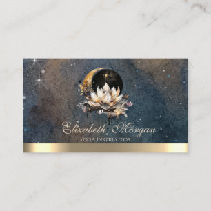 Eleganter Lotus Mond Sonne Gold Dunkel Yoga-Lehrer Visitenkarte
