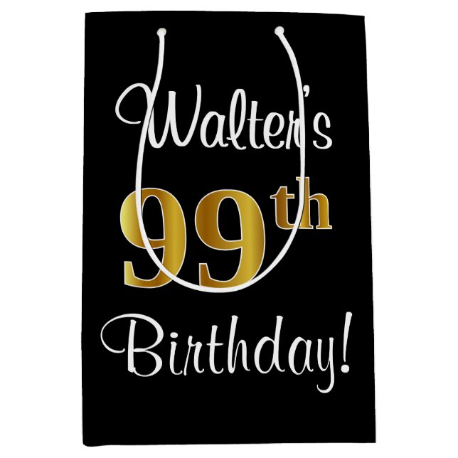 Eleganter, luxuriöser, Imitate Gold Look 99. Gebur Mittlere Geschenktüte (Vorderseite)