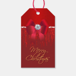 Eleganter, luxuriöser Red Satin Bogen Glitzer Wei Geschenkanhänger