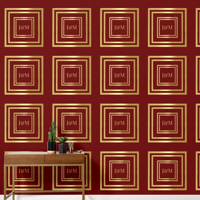 Eleganter luxuriöser Rot- und Goldmonogramm-Anfang Tapete (Von Creator hochgeladen)