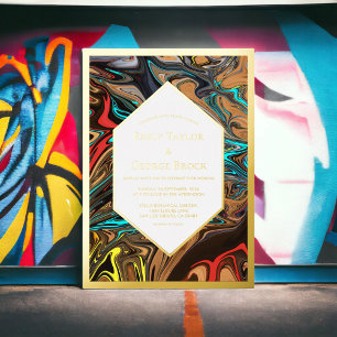 Eleganter Luxus Abstrakte Kunst Hochzeit Gold Folieneinladung