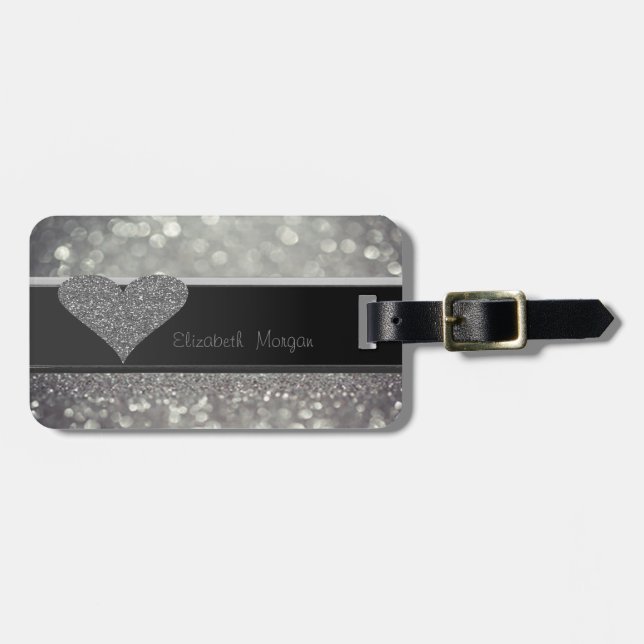 Eleganter Luxus, ausgefeiltes Glittery Heart, Boke Gepäckanhänger (Vorderseite horizontal)
