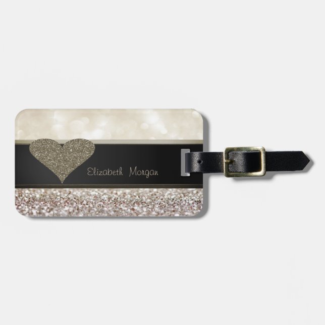 Eleganter Luxus, ausgefeiltes Glittery Heart, Boke Gepäckanhänger (Vorderseite horizontal)