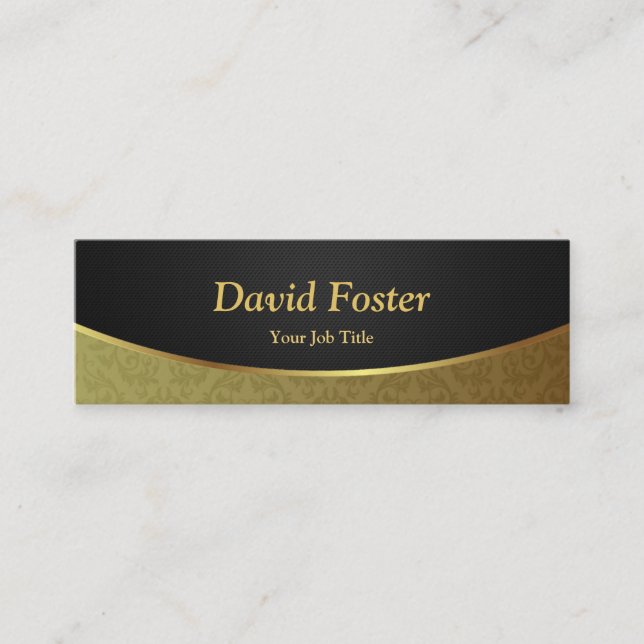 Eleganter Luxus Black and Gold Damask Mini Visitenkarte (Vorderseite)