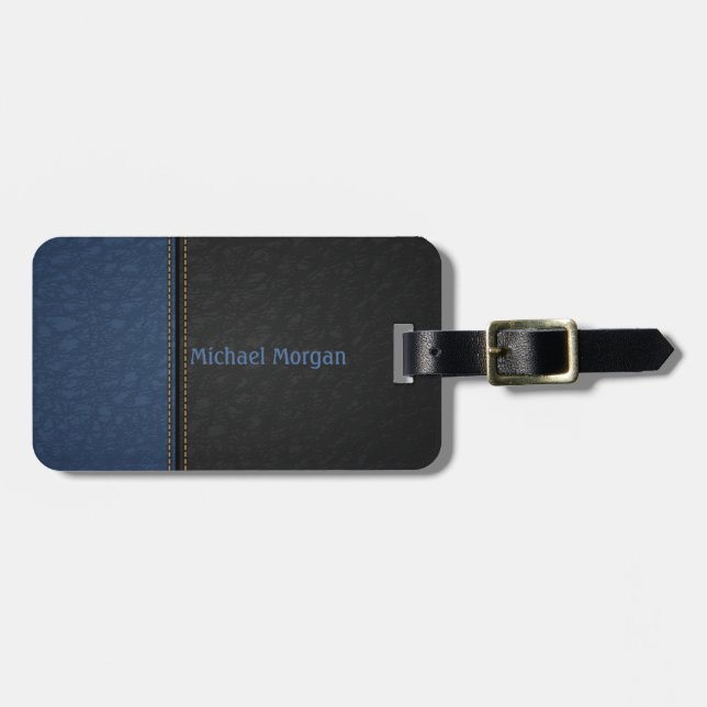 Eleganter Luxus Blue Black Leathe Look Gepäckanhänger (Vorderseite horizontal)