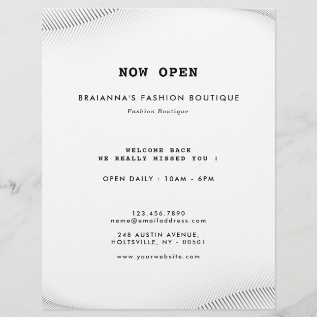Eleganter Luxus Boutique Weißer Schwarzer Flyer (Vorne)