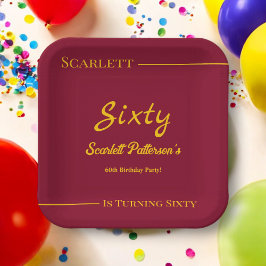 Eleganter Luxus Burgund und Gold Moderne Geburtsta Pappteller