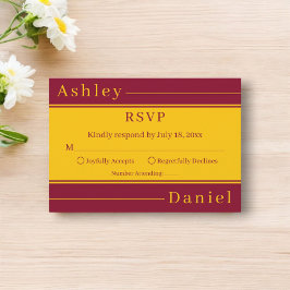 Eleganter Luxus Burgund und Gold Streifen Hochzeit RSVP Karte