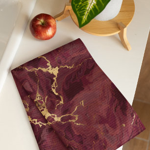 Eleganter Luxus Burgunderrot Gold Marmor Geschirrtuch
