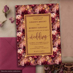 Eleganter Luxus Burgundy Gold Floral Wedding Einla Einladung
