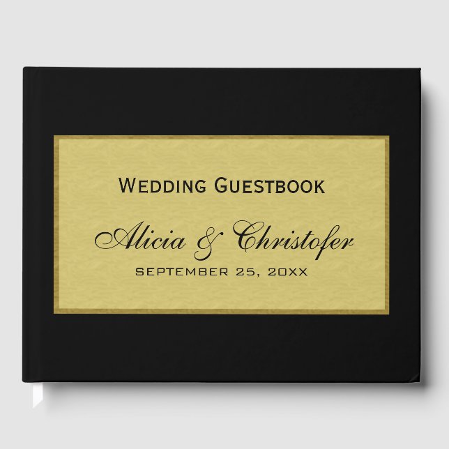 Eleganter Luxus einfache Schwarz-Gold-Hochzeit Gästebuch (Vorderseite)